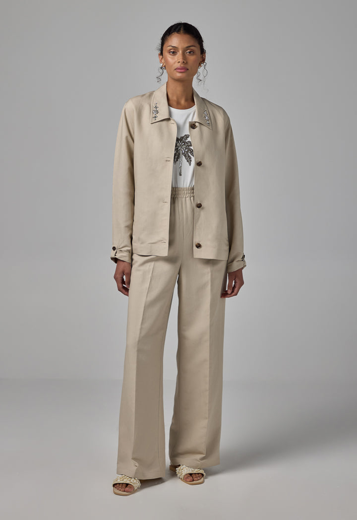 Choice Long Sleeve Crystal Embellished Jacket Sand