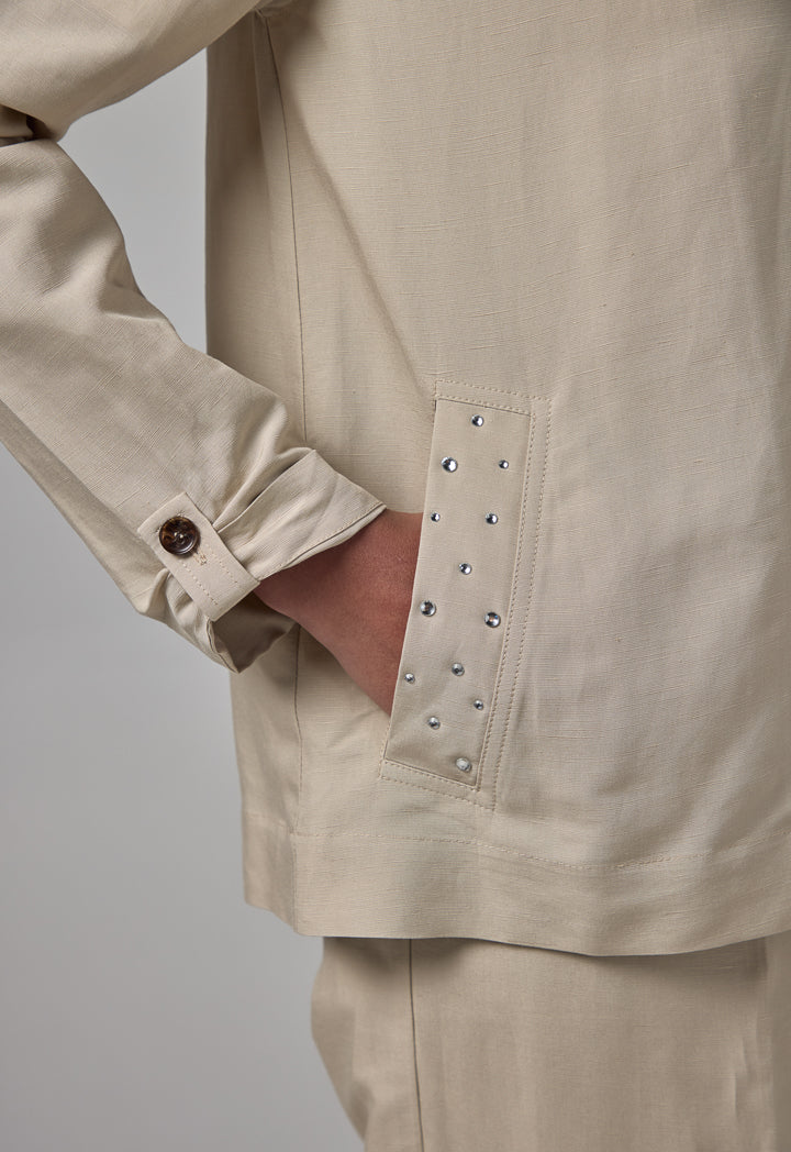 Choice Long Sleeve Crystal Embellished Jacket Sand