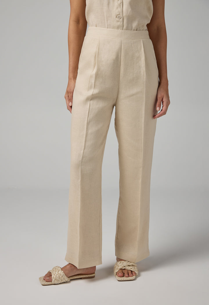 Choice Straight Wide Cut Leg Basic Trousers Beige