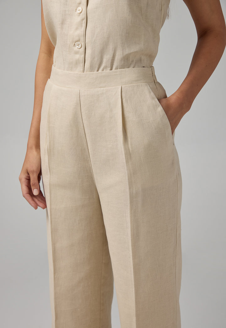 Choice Straight Wide Cut Leg Basic Trousers Beige
