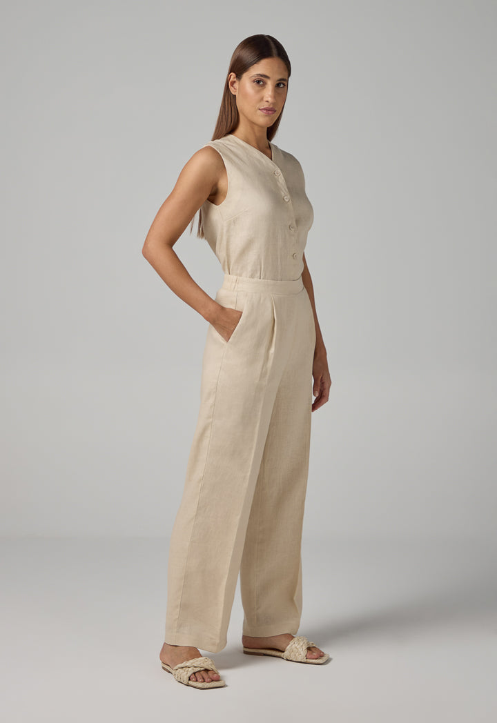 Choice Straight Wide Cut Leg Basic Trousers Beige