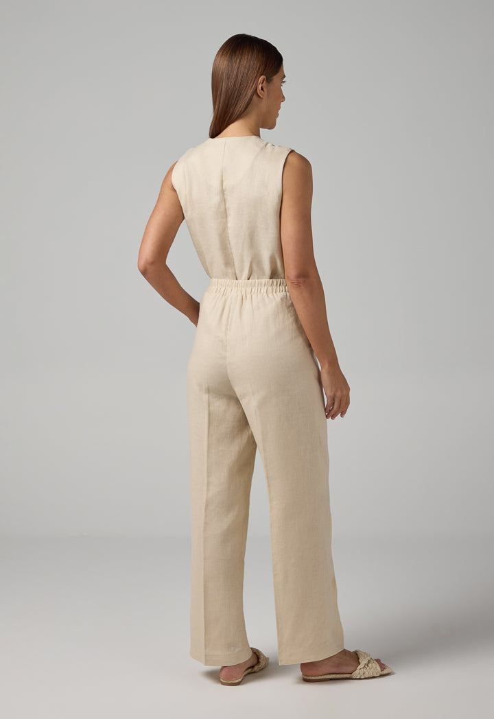 Choice Straight Wide Cut Leg Basic Trousers Beige
