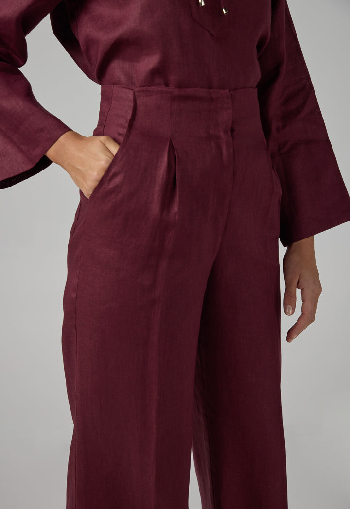 Choice Solid Straight Cut Linen Trousers Brown
