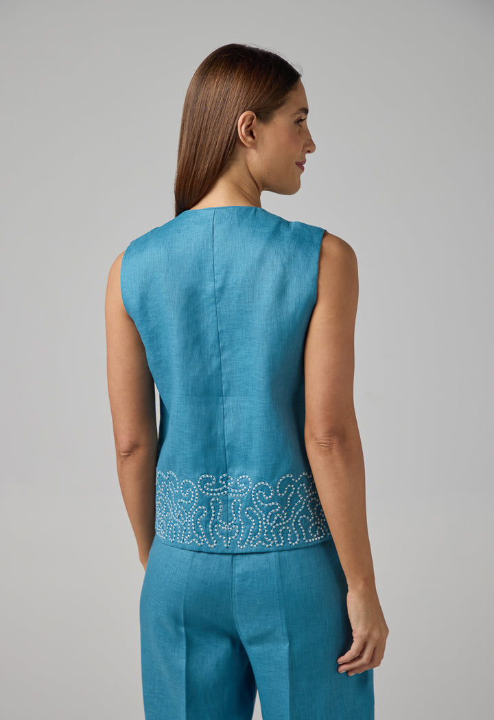 Choice Embroidered Sleeveless Gilet Blue