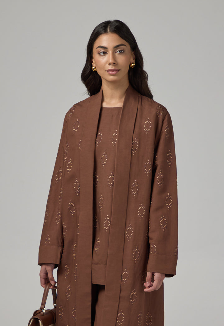 Choice Solid Maxi Open Abaya Brown