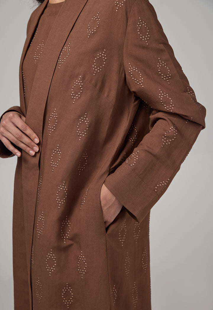 Choice Solid Maxi Open Abaya Brown