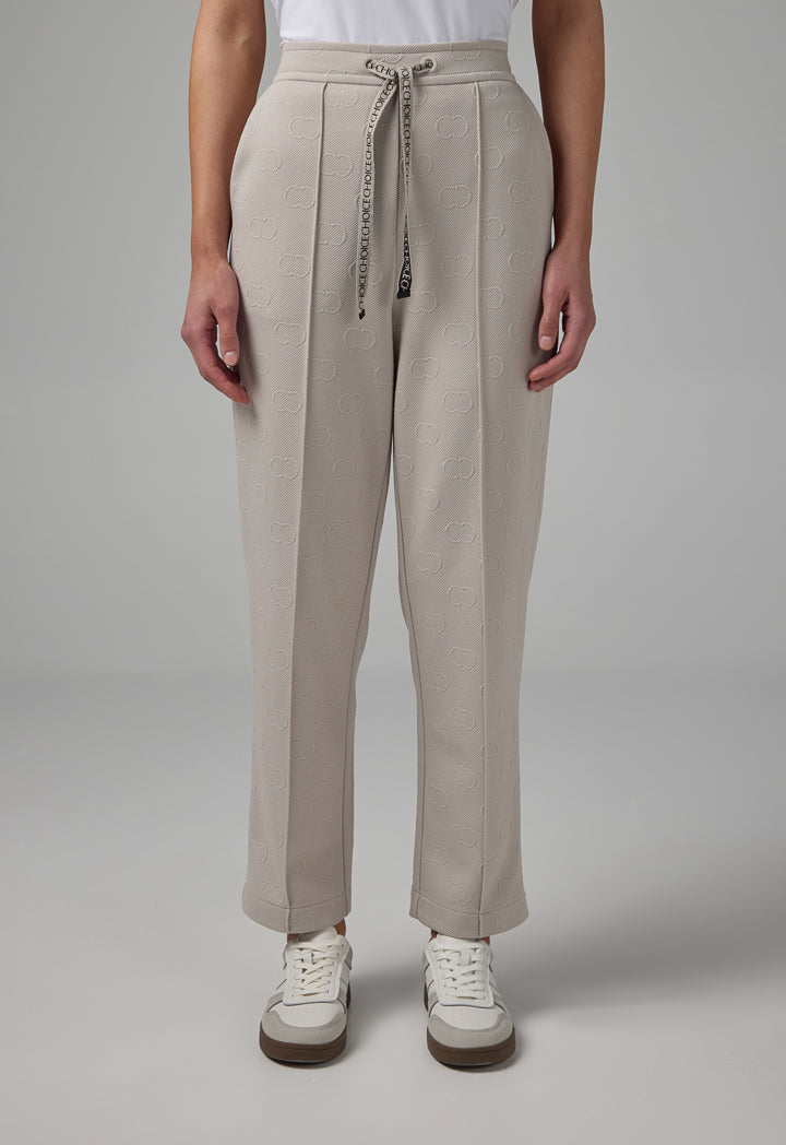 Choice Pin Tuck At Front Monogram Trousers Grey