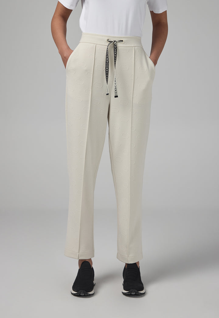 Choice Pin Tuck At Front Monogram Trousers Sand