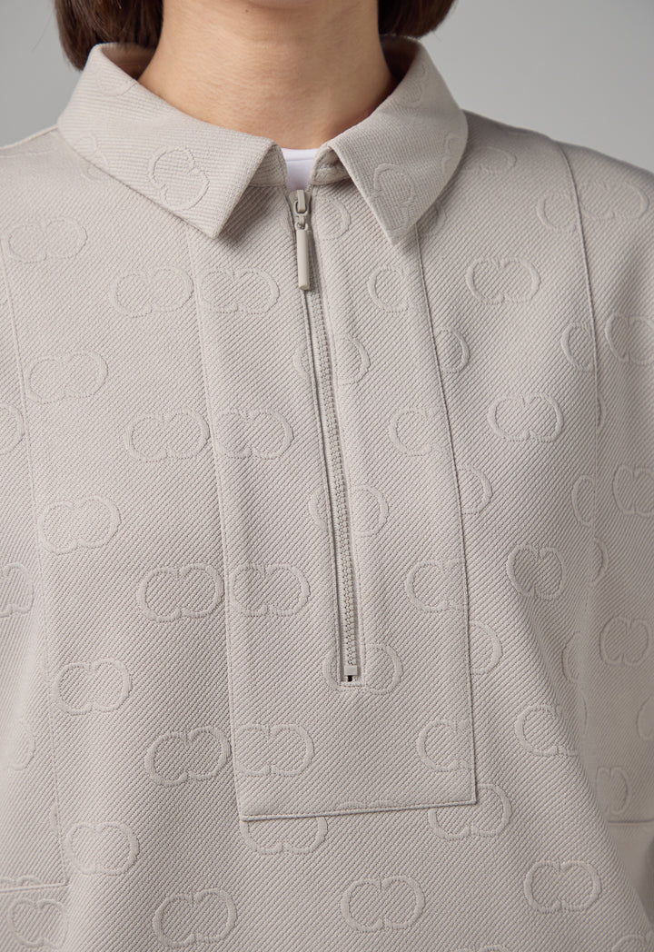 Choice Front Half-Zip Monogram Blouse Grey