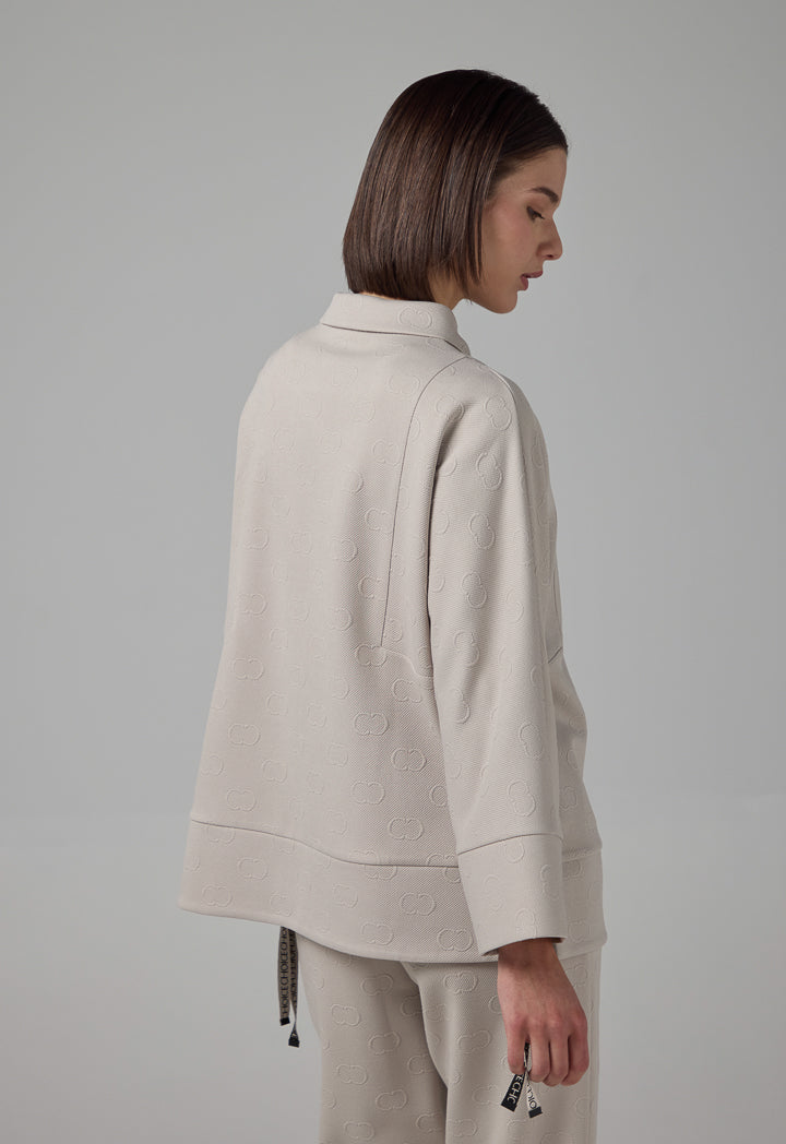 Choice Front Half-Zip Monogram Blouse Grey