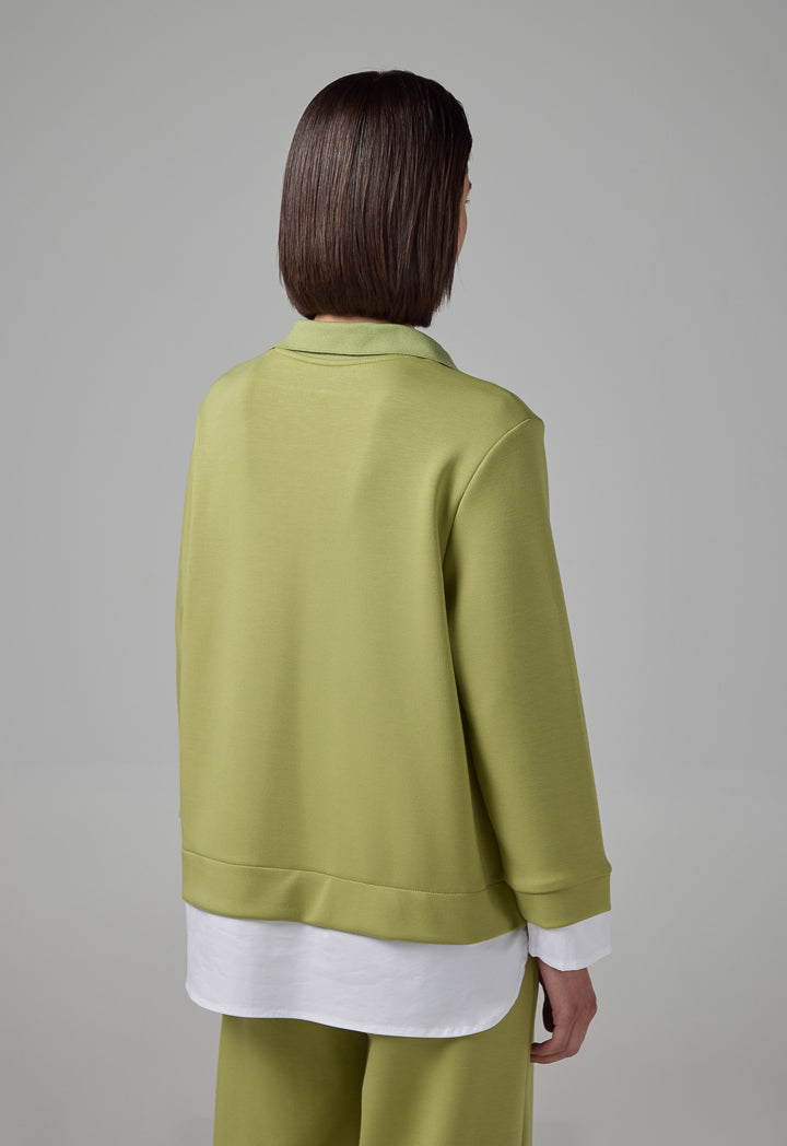 Choice Long Sleeve Contrast Blouse Green