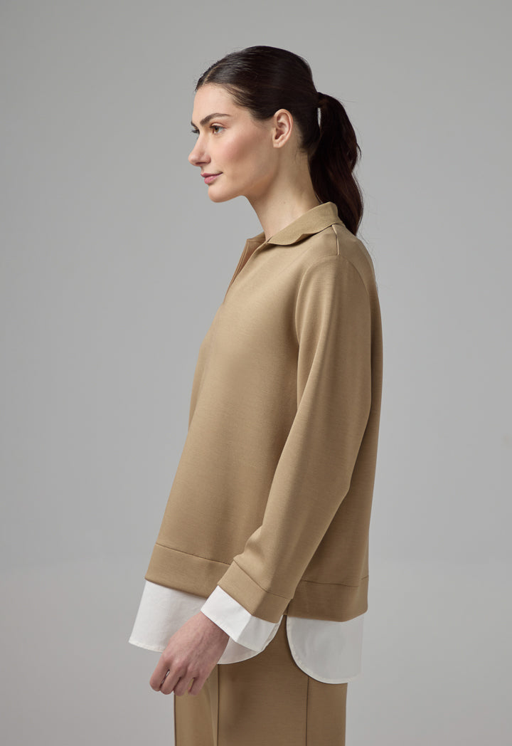 Choice Long Sleeve Contrast Blouse Vison