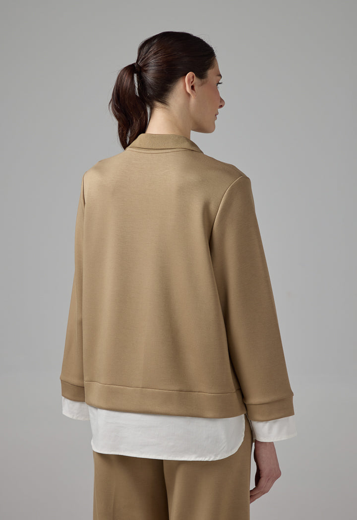 Choice Long Sleeve Contrast Blouse Vison