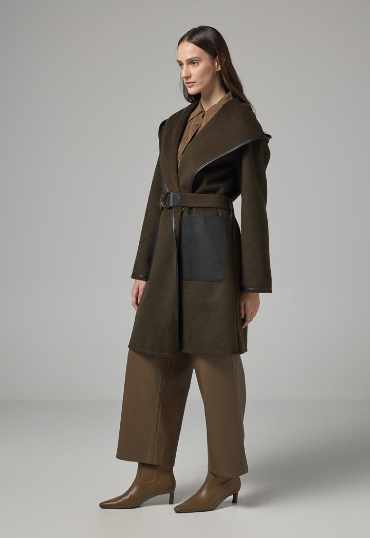 Choice Reversible Monogram Long Sleeves Belted Jacket Khaki