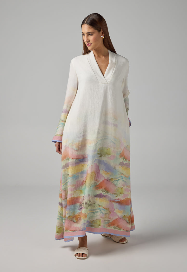 Choice V-Neck Flared Printed Dress Multi Color