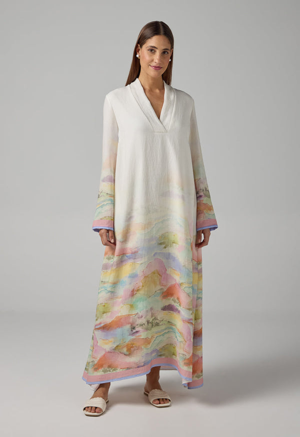 Choice V-Neck Flared Printed Dress Multi Color