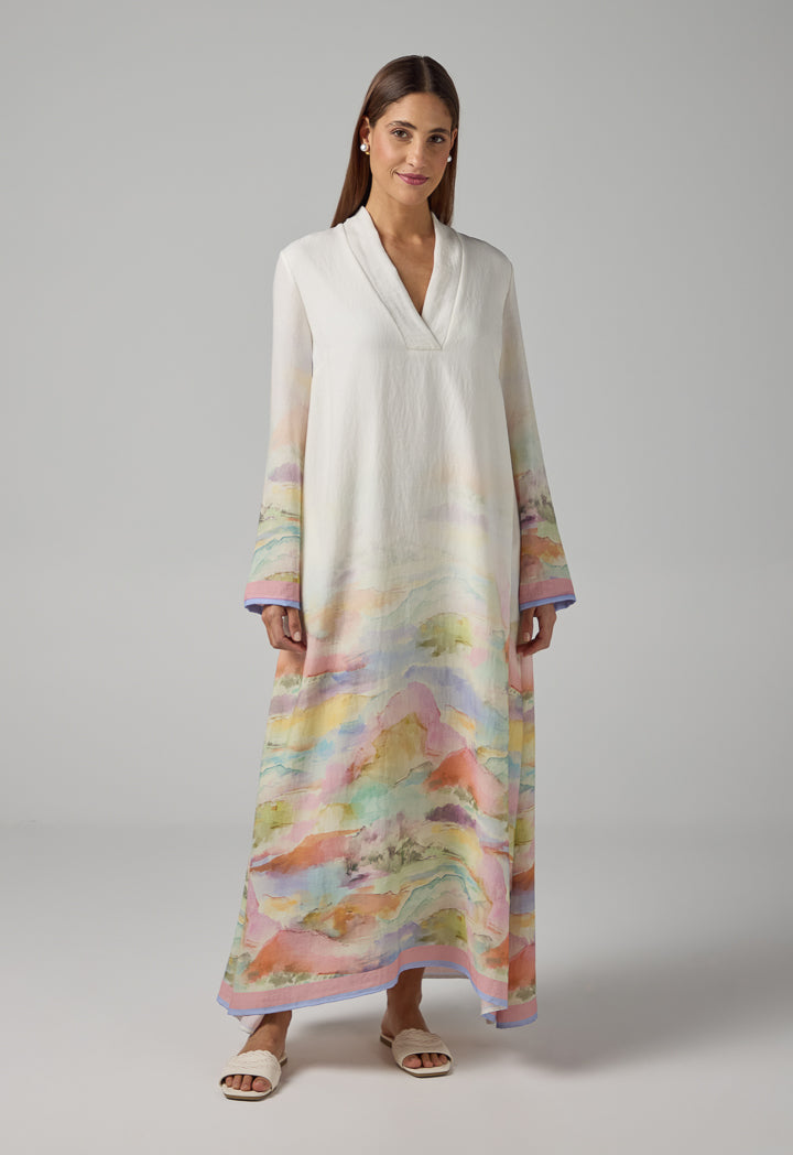 Choice V-Neck Flared Printed Dress Multi Color