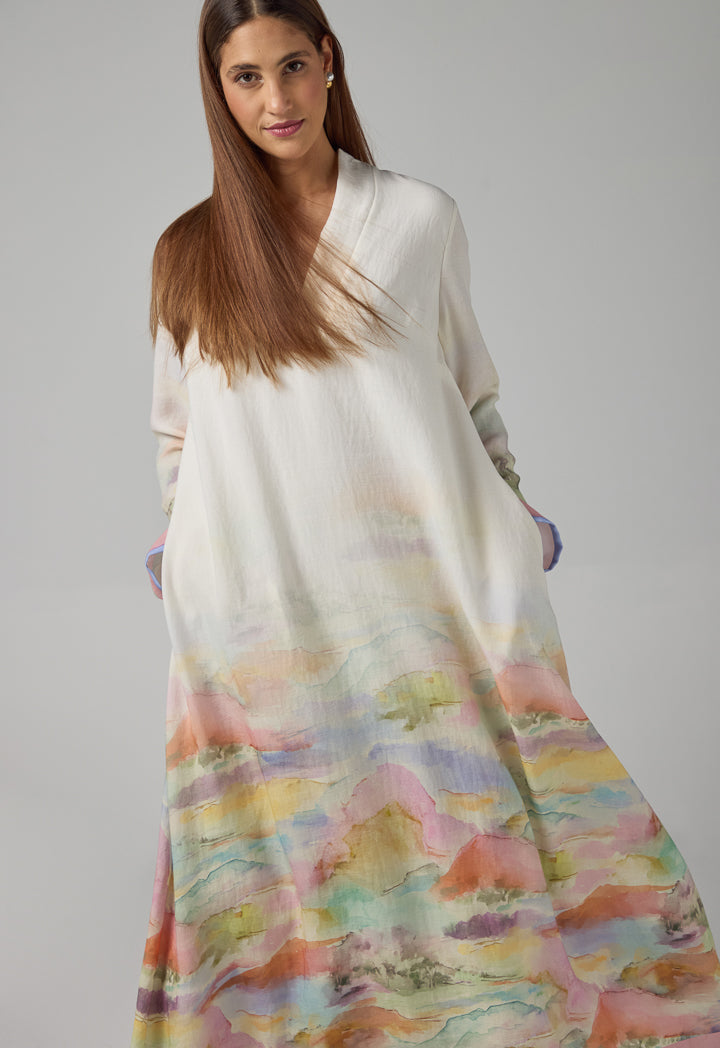 Choice V-Neck Flared Printed Dress Multi Color