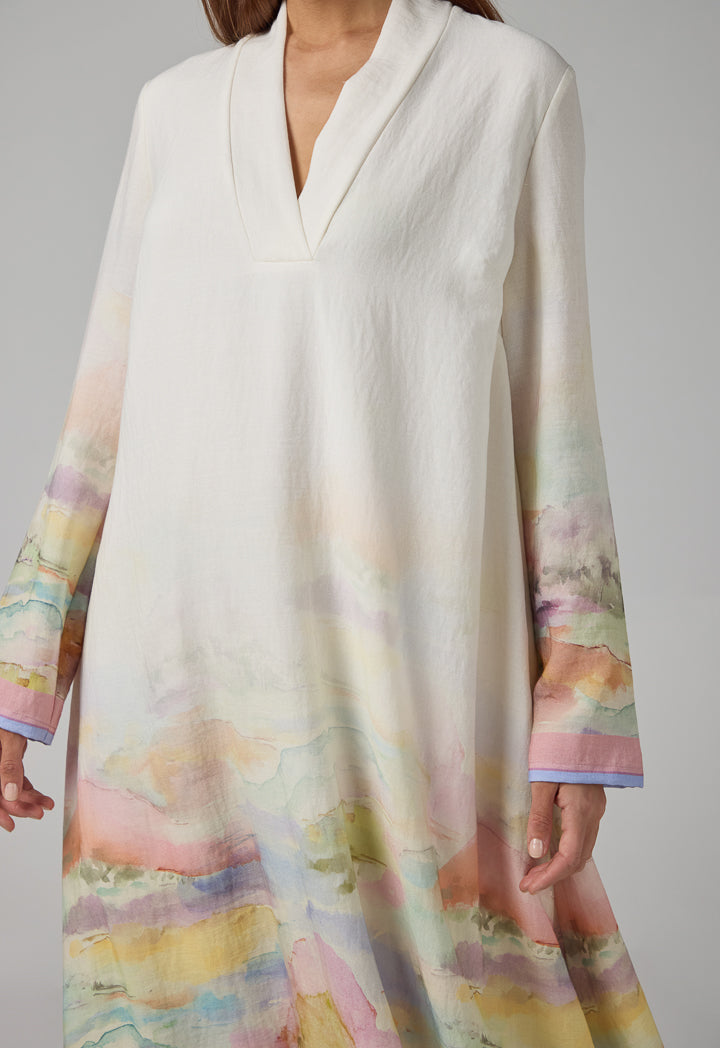 Choice V-Neck Flared Printed Dress Multi Color