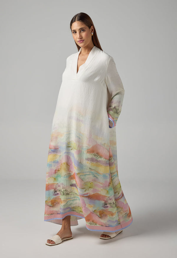 Choice V-Neck Flared Printed Dress Multi Color