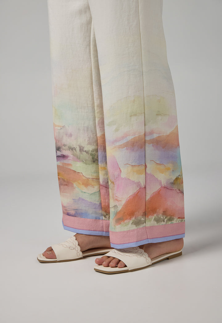 Choice Printed Straight Cut Trousers Multi Color