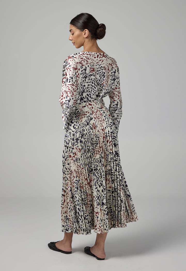 Choice Printed Pleated Flared Skirt Multi Color