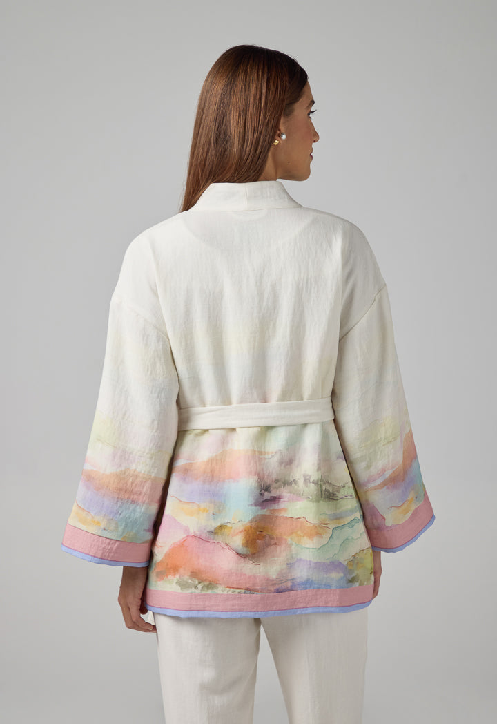Choice Printed Front Pockets Belted Kimono  Multi Color
