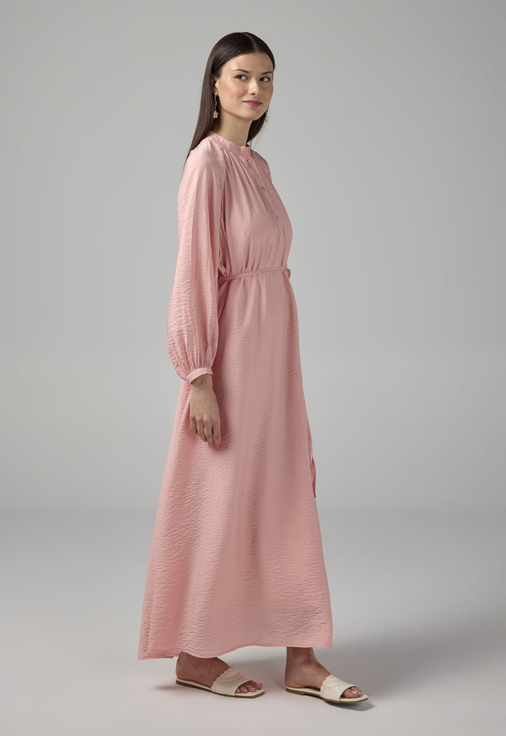 Choice Solid Crinkled Maxi Dress Pink