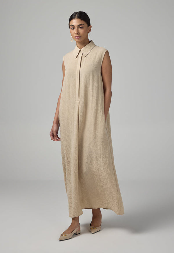 Choice Crinkled Sleeveless Dress Beige