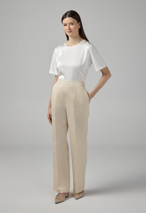 Choice Straight Leg High Waist Trousers Beige