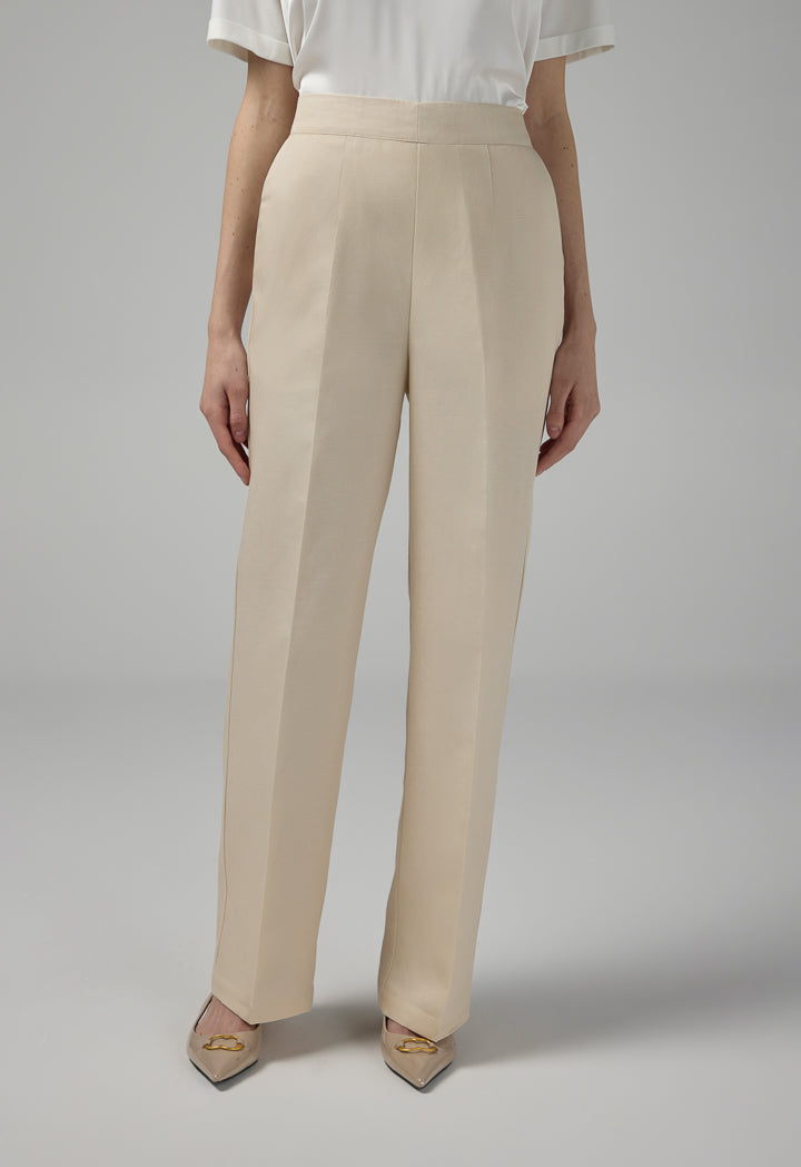 Choice Straight Leg High Waist Trousers Beige