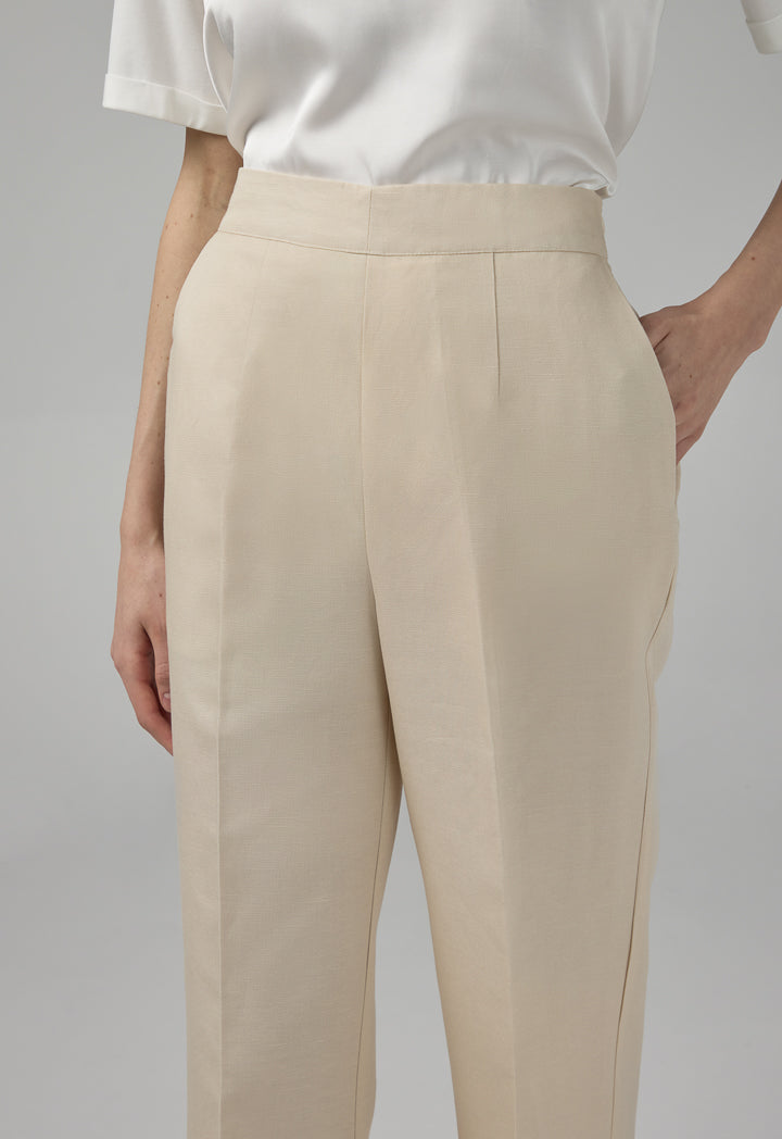 Choice Straight Leg High Waist Trousers Beige