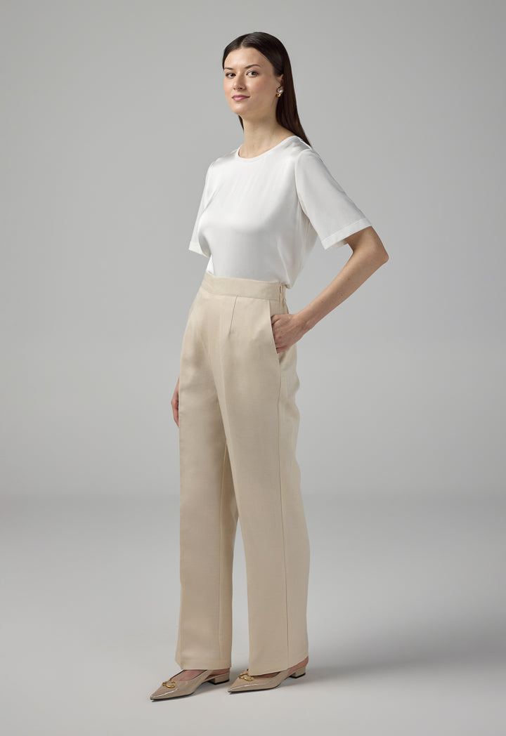Choice Straight Leg High Waist Trousers Beige
