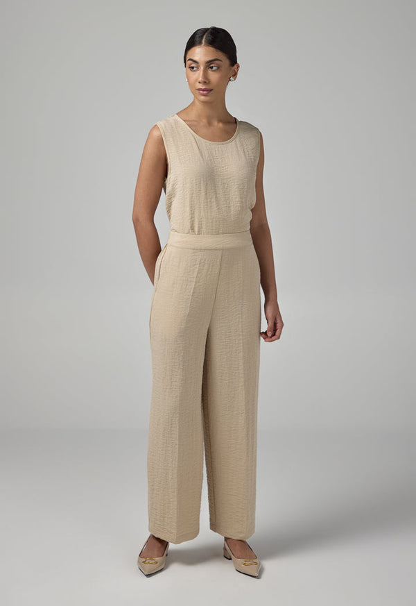 Choice Elasticated Waist Crinkled Trousers Beige