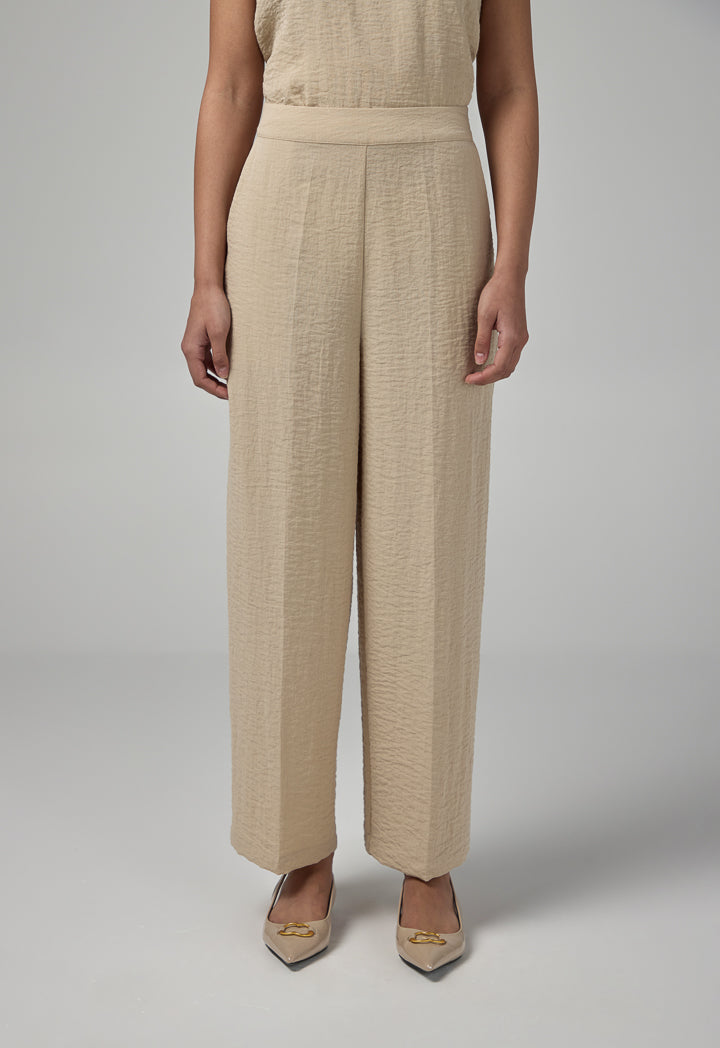 Choice Elasticated Waist Crinkled Trousers Beige