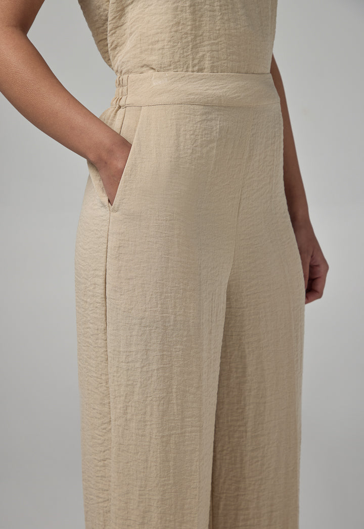 Choice Elasticated Waist Crinkled Trousers Beige