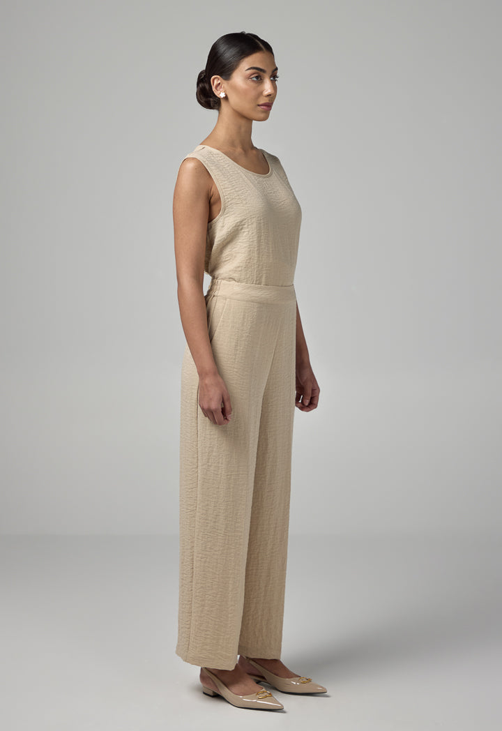 Choice Elasticated Waist Crinkled Trousers Beige