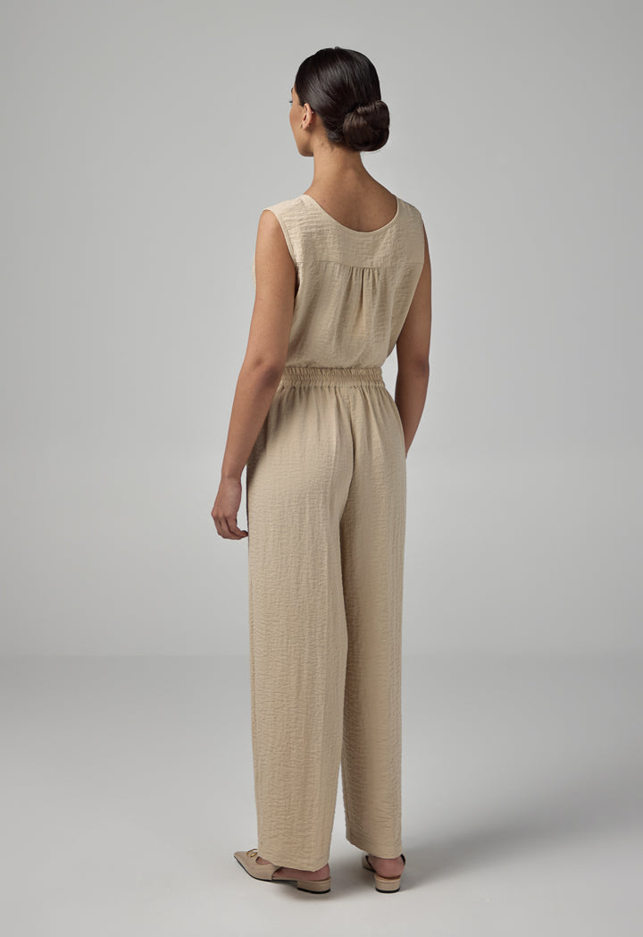 Choice Elasticated Waist Crinkled Trousers Beige