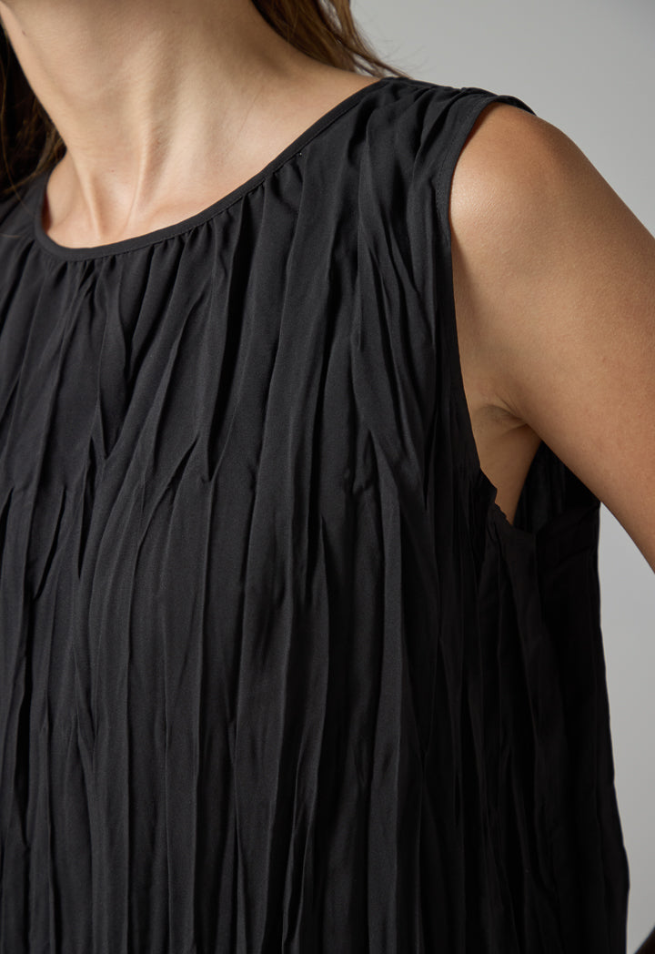 Choice Solid Sleeveless Pleated Top Black