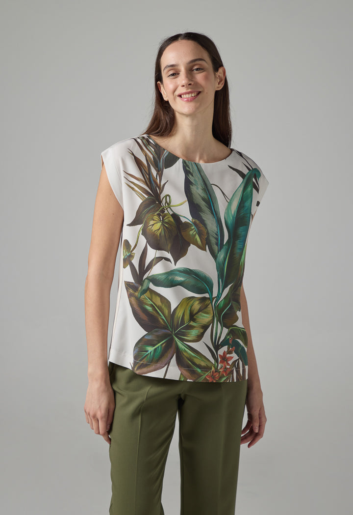 Choice Floral Print Sleeveless Top Cream