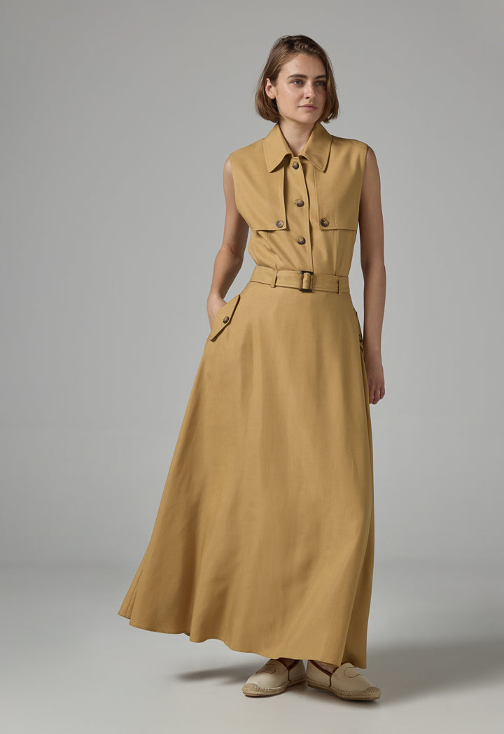 Choice Solid Flared Maxi Skirt Camel