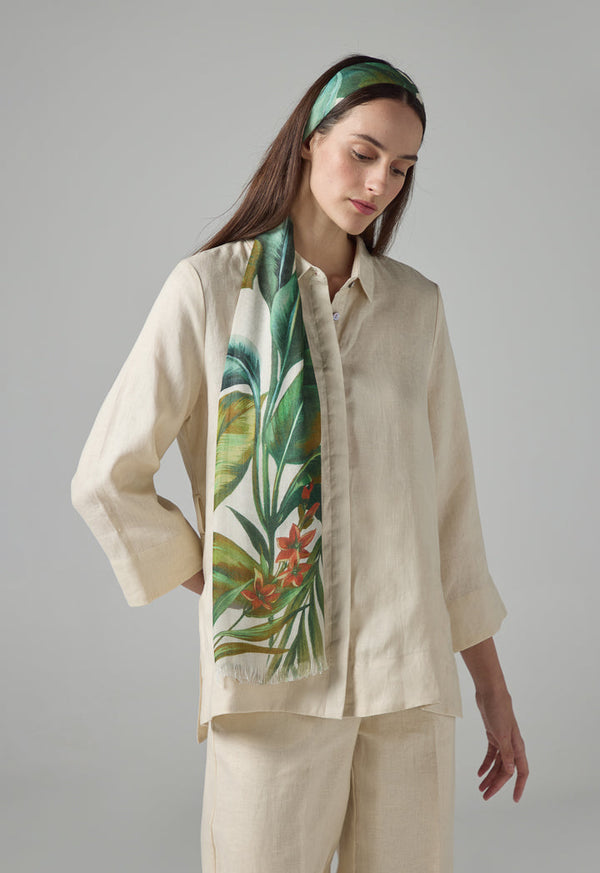 Choice Floral Print Fringe Hem Scarf Cream