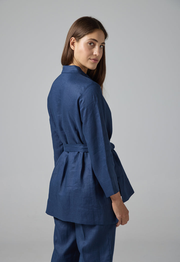 Choice Long Sleeves Basic Belted Shirt Navy