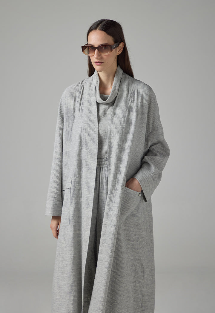 Choice Solid Front Pockets Textured Abaya Grey