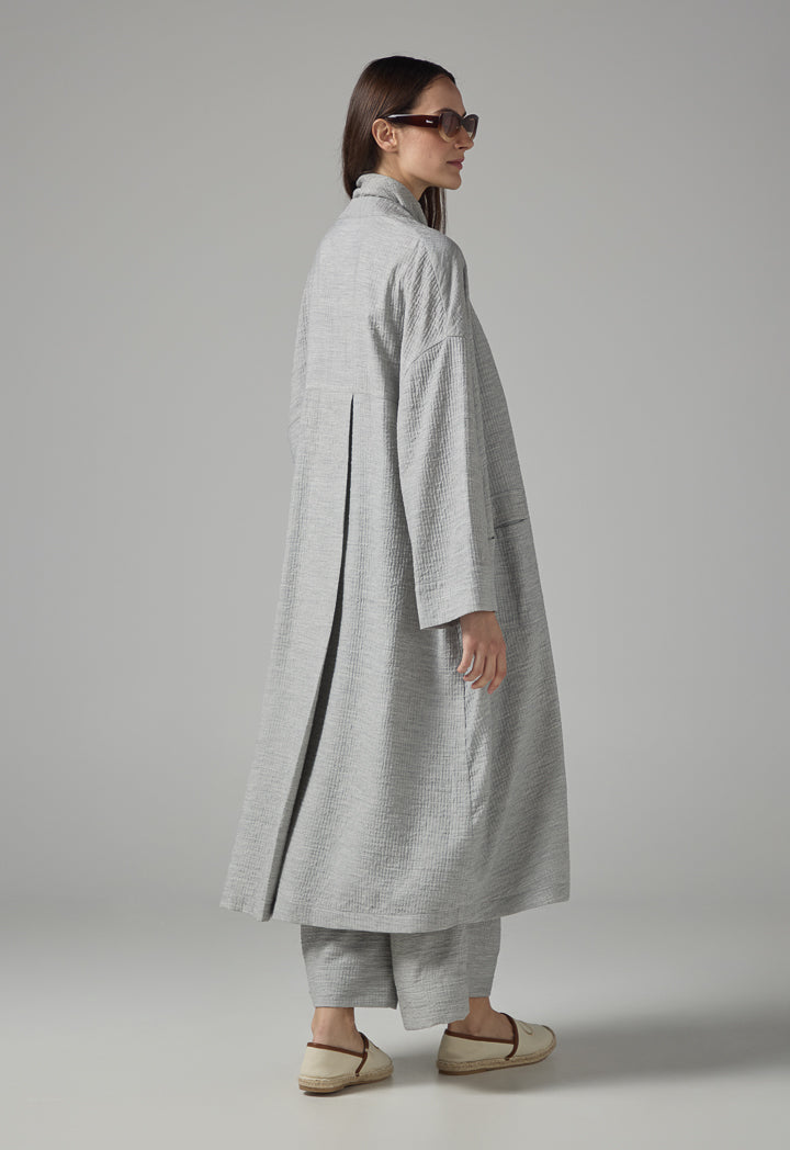 Choice Solid Front Pockets Textured Abaya Grey