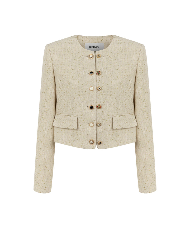 Ipekyol Tweed Jacket With Mixed Metal Buttons Natural