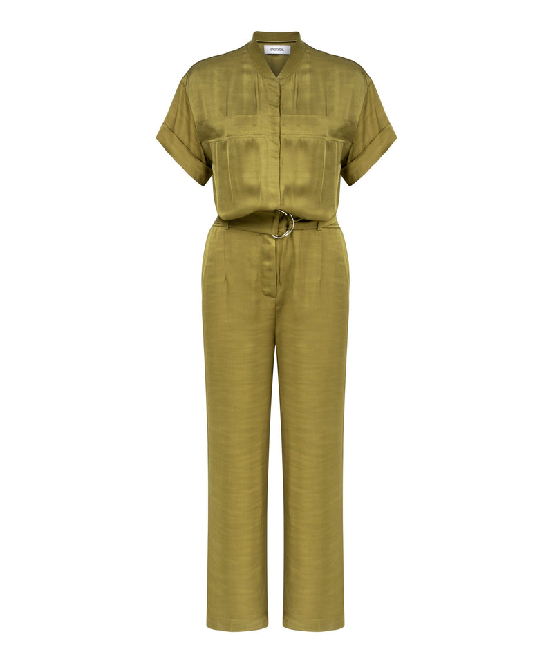 Ipekyol Solid Short Sleeve Belted Jumpsuit Olive