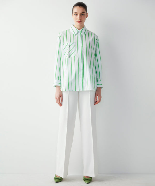 Ipekyol Striped Oversize Poplin Shirt Green