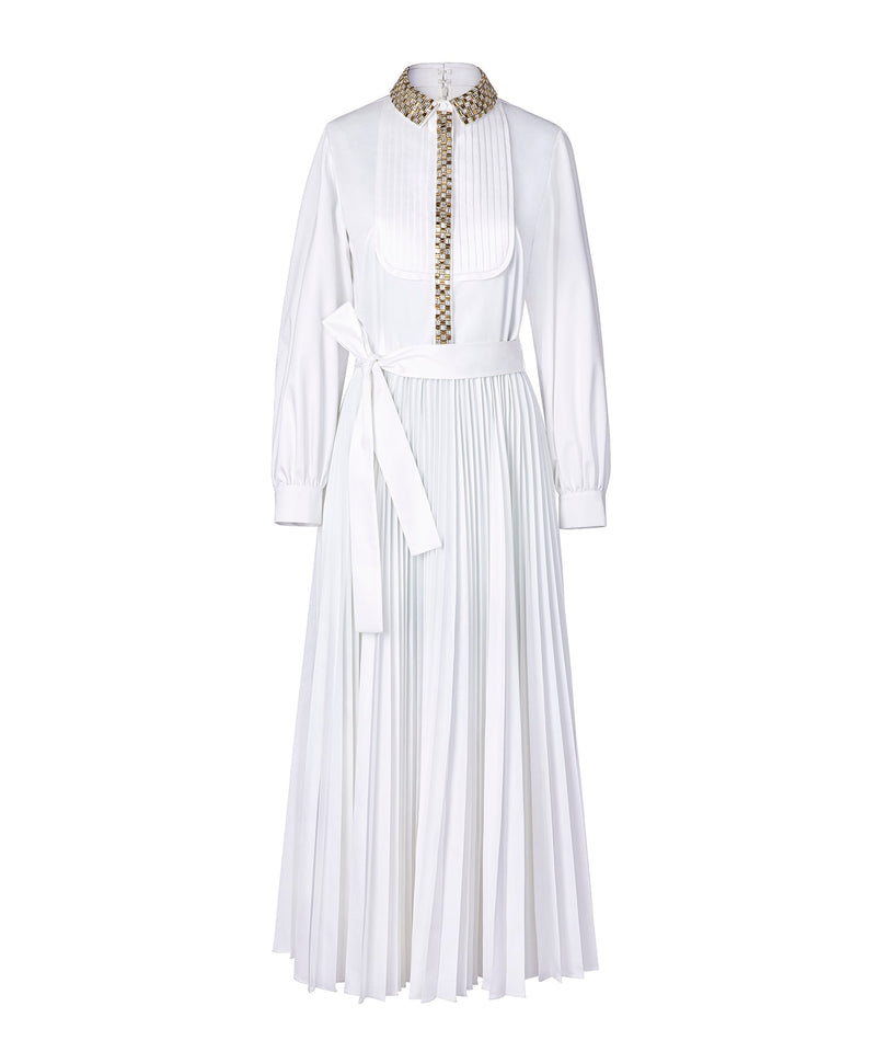 Ipekyol Stone Embroidered Pleated Dress Off White