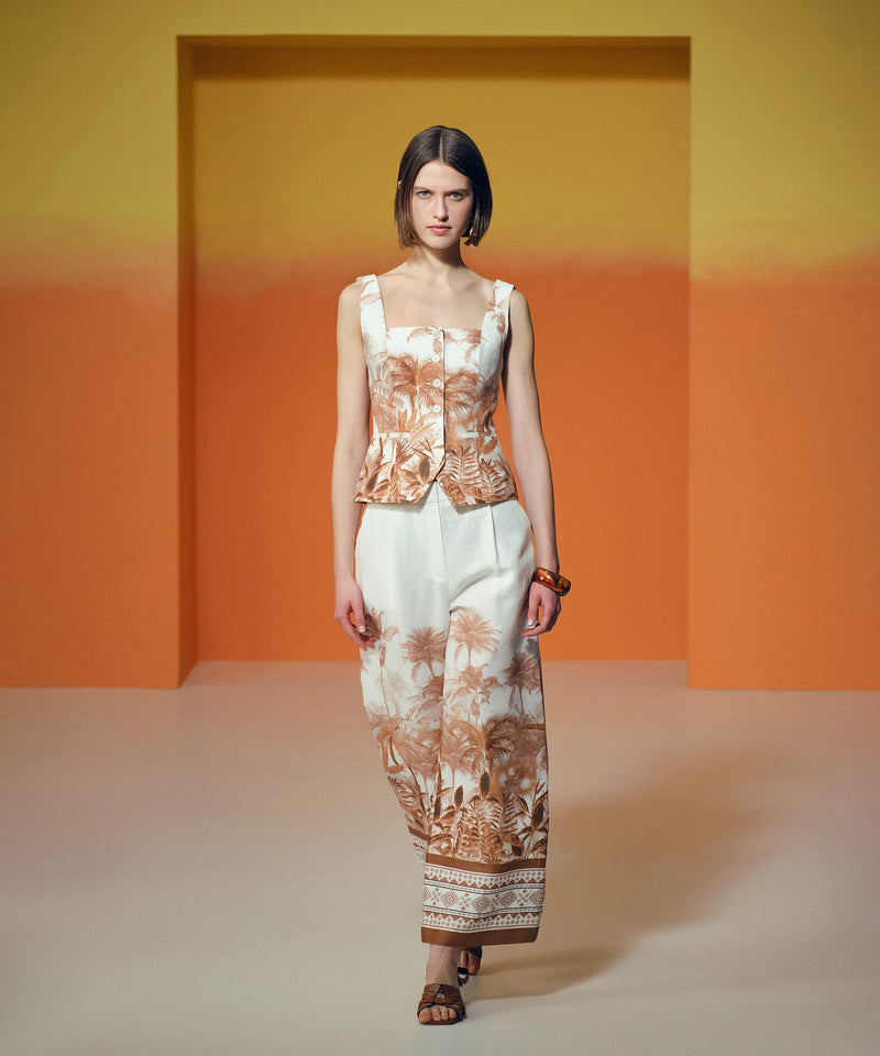 Ipekyol Patterned Linen Trousers Ecru